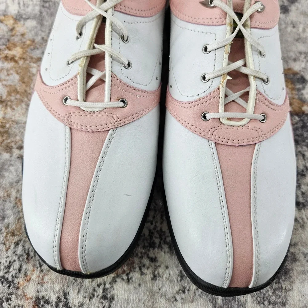 Hi Tec Golf Shoes Womens 10 White‎ Pink Leather Spikes Comfort CDT Power Saddle